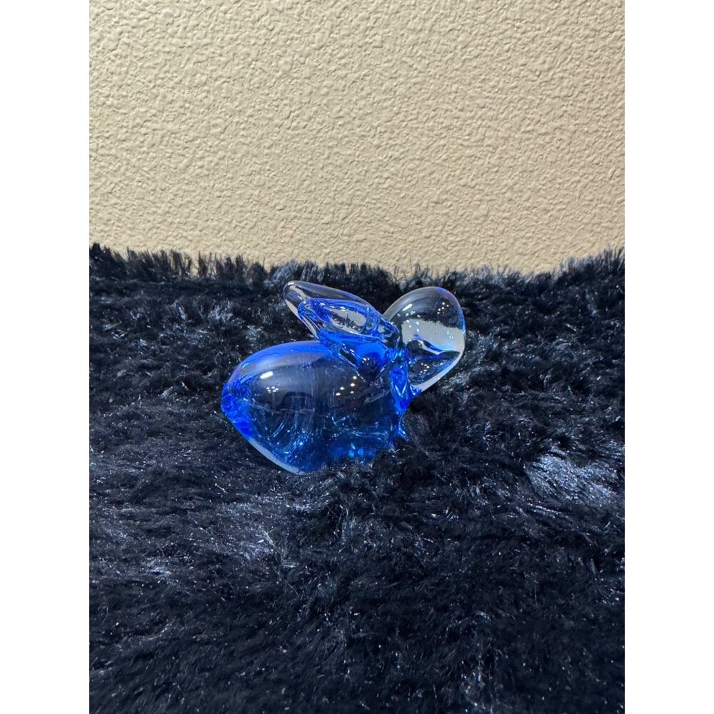 Vintage Art Glass Solid Blue Glass Bunny Figurine